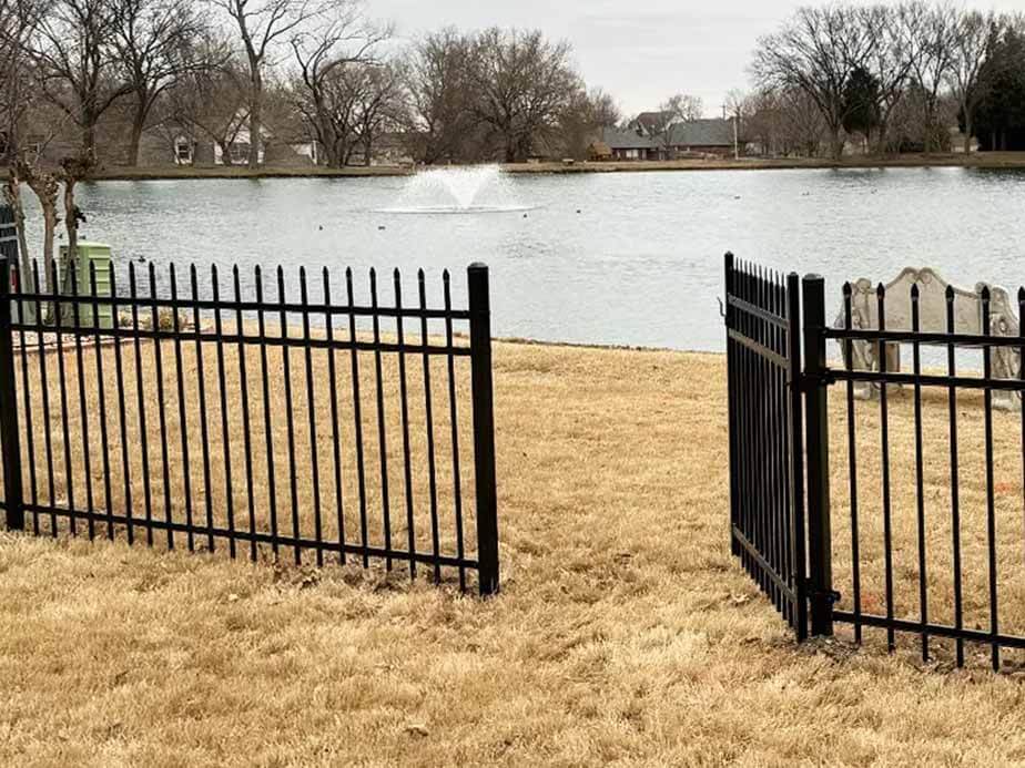 Black aluminum fence installation
